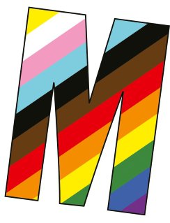 Der Buchstabe M in den Farben der Progress-Flagge